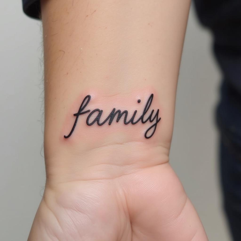 Vị trí xăm hình gia đình ba người ở cổ tay nhỏ nhắn và tinh tế