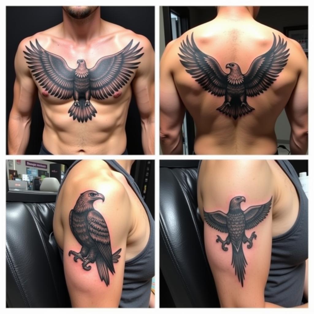 Các vị trí xăm hình đại bàng Khá Bảnh phổ biến như ngực lưng bắp tay và chân