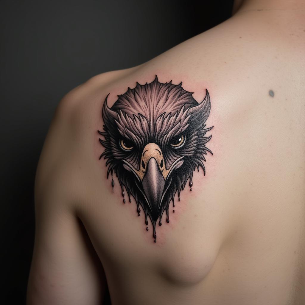 Hình xăm đại bàng sau lưng ở vị trí bả vai nhỏ gọn và tinh tế.