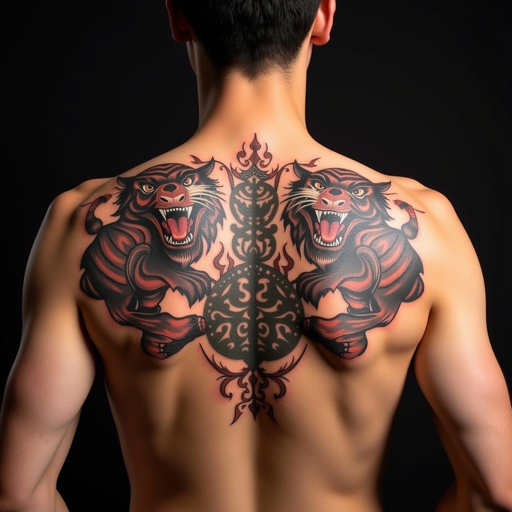 Vị trí xăm hình Ngũ Hổ Tướng ở lưng, thể hiện sự vững chắc và được bảo vệ theo phong thủy