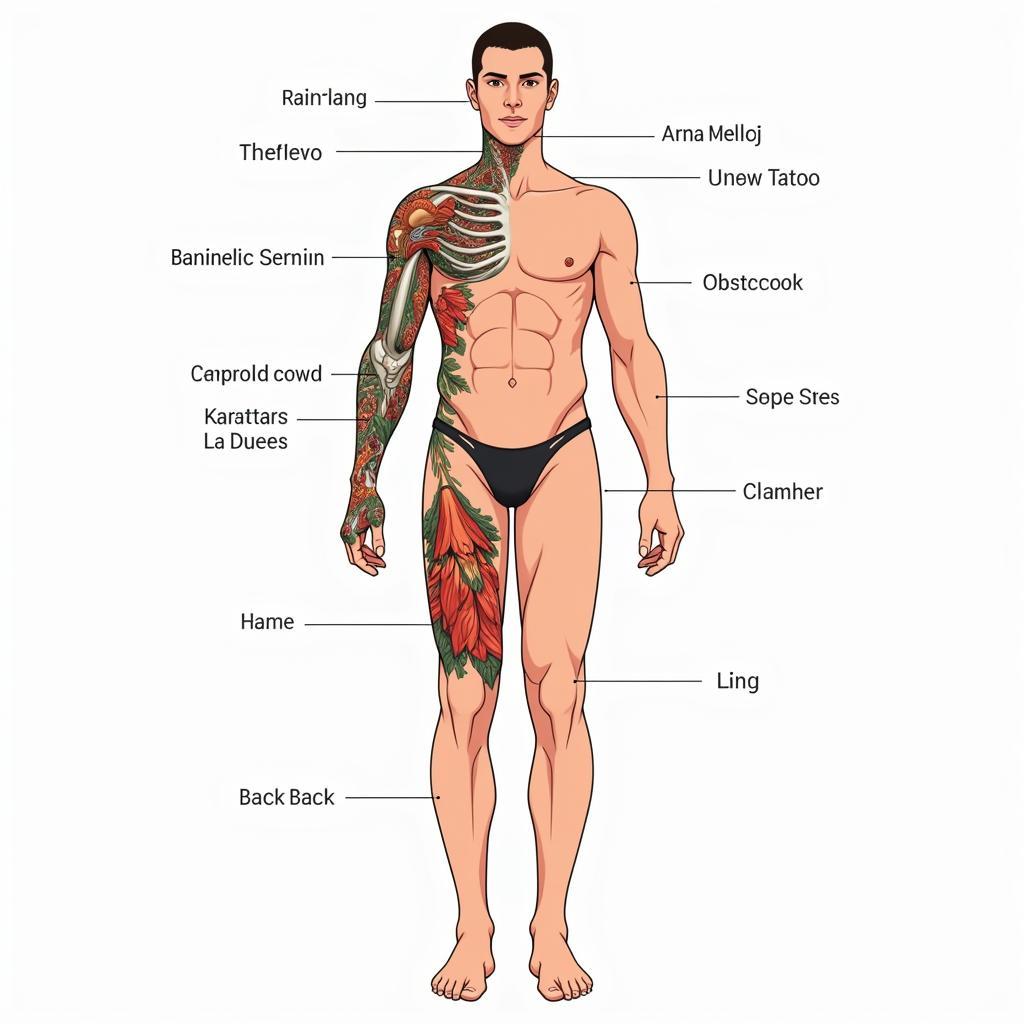 Bản đồ vị trí xăm hình phổ biến trên cơ thể người nam và nữ