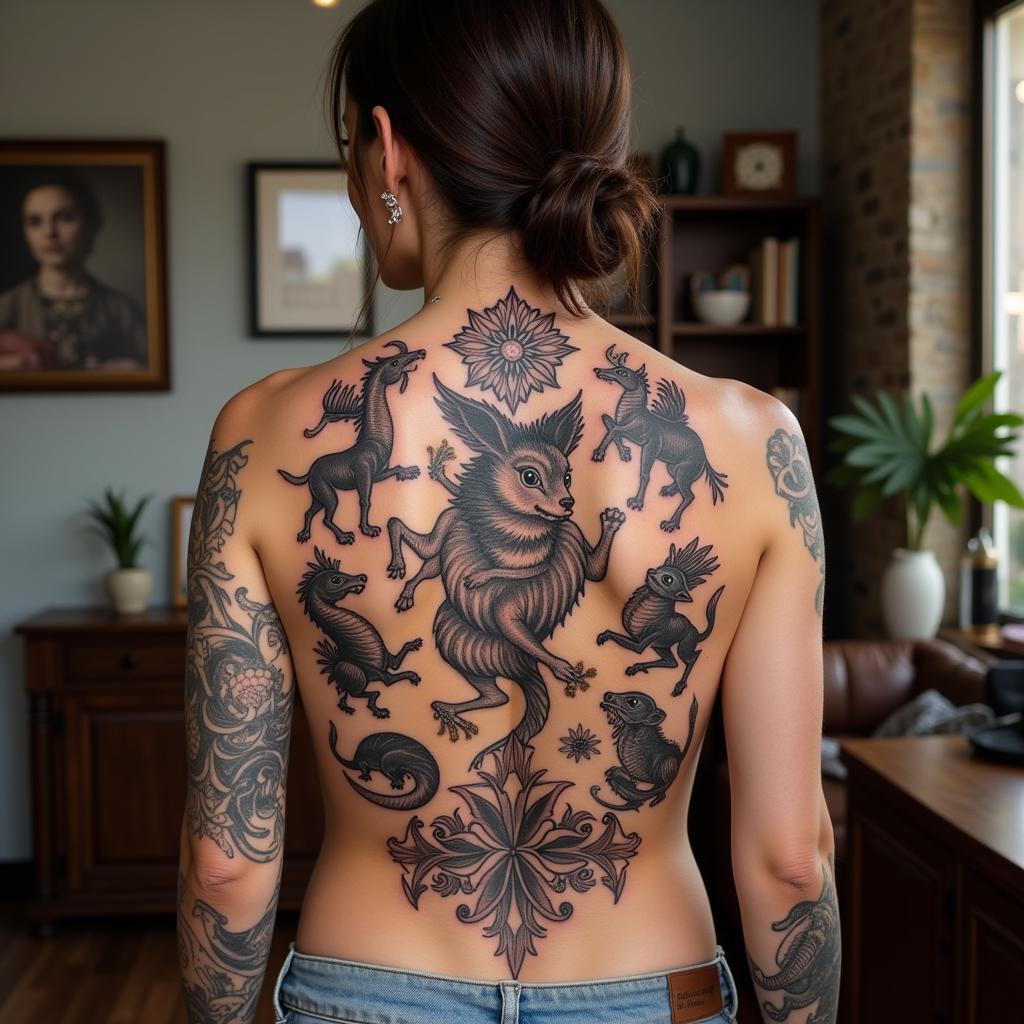 Vị trí xăm hình 12 con giáp ở lưng với diện tích rộng cho thiết kế lớn