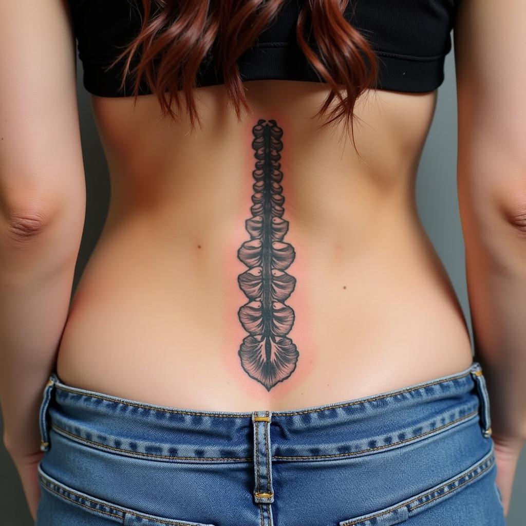 Vị trí xăm hình sau lưng quần nữ ở giữa lưng tạo sự cân đối và thu hút