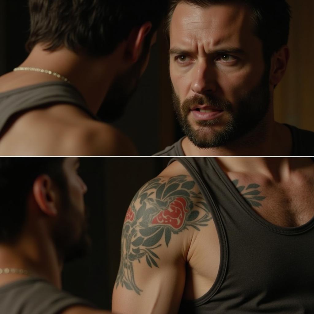 Cảnh phim Wolverine xăm hình cá Koi trên vai trong phim điện ảnh The Wolverine (năm 2013)