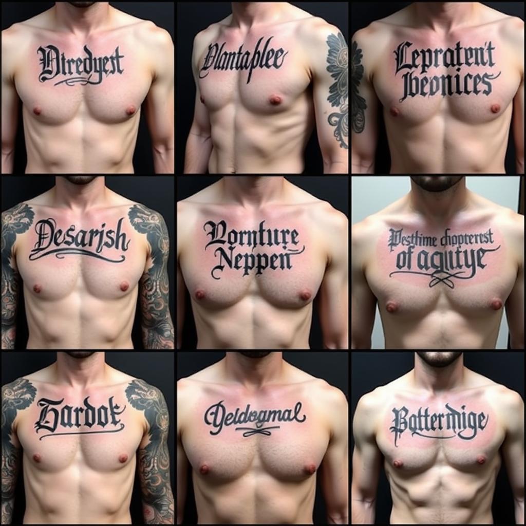 Hình xăm chữ ở ngực nam với nhiều phong cách khác nhau thể hiện cá tính và dấu ấn riêng.