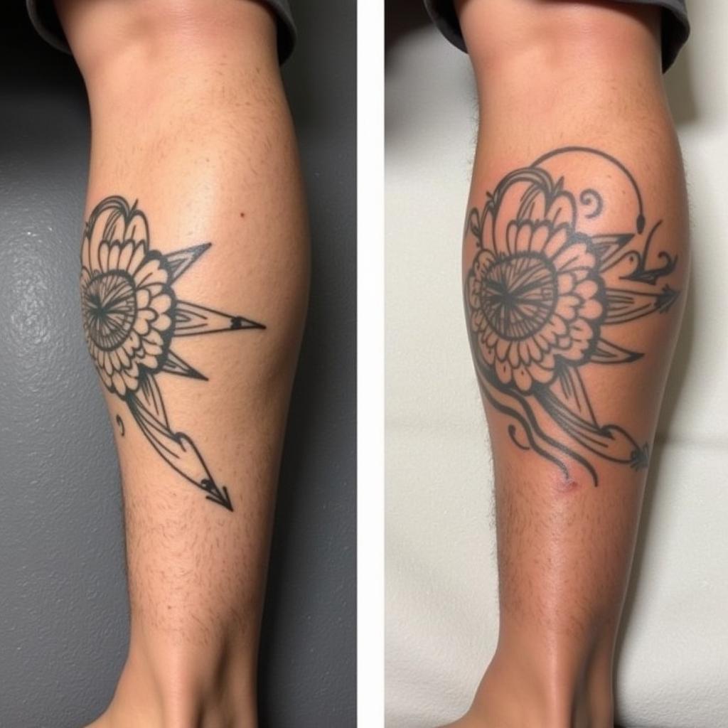 Hình ảnh trước và sau khi xóa hình xăm bắp chân nam bằng công nghệ laser hiện đại