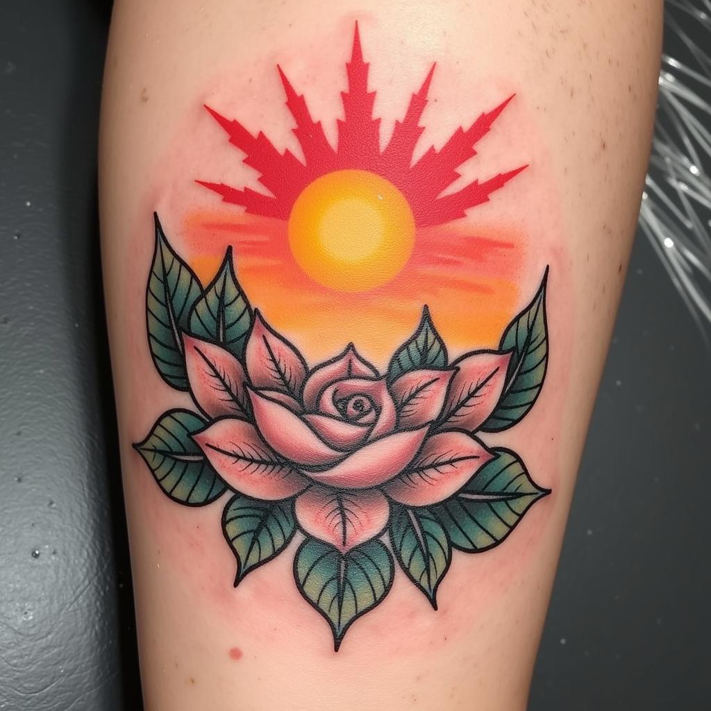 Hình xăm mặt trời mọc ý nghĩa biểu tượng sâu sắc về sự khởi đầu và hy vọng