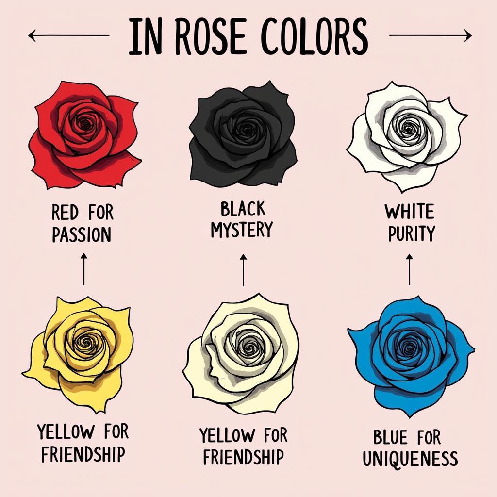 Ý nghĩa tượng trưng của các màu sắc hoa hồng thường được sử dụng trong hình xăm nghệ thuật